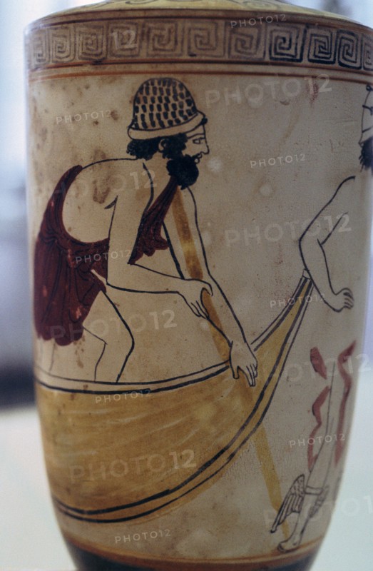 Pot showing Charon and Hermes in the underworld. Artist: Unknown
