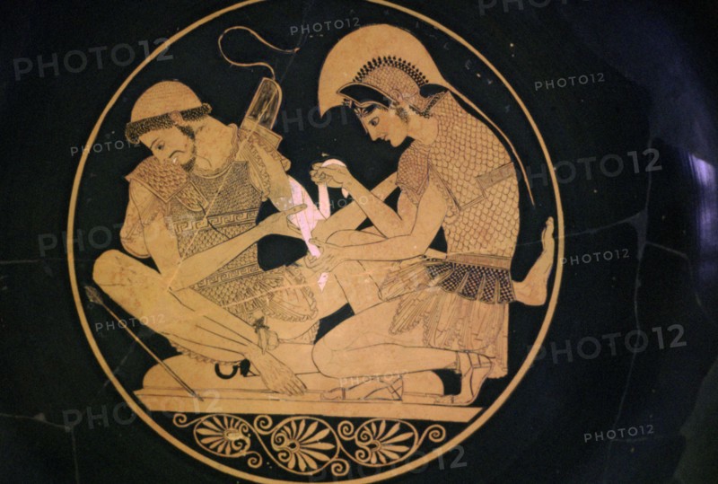 Greek vase painting of Achilles and Patroclus. Artist: Sosias