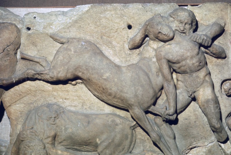 Relief of a centaur and Lapith fighting, The Bassai Sculptures, Temple of Apollo, Bassae, Greece. Artist: Unknown