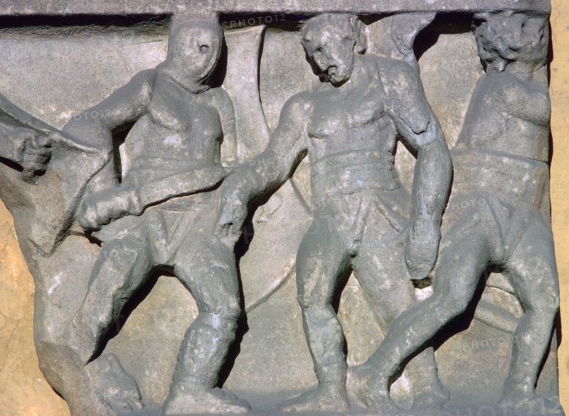 Roman relief of gladiators, 3rd century. Artist: Unknown