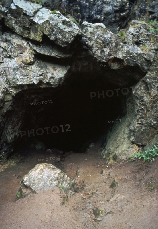 Aveline's hole, a paleolithic cave dwelling, 12000 BC. Artist: Unknown