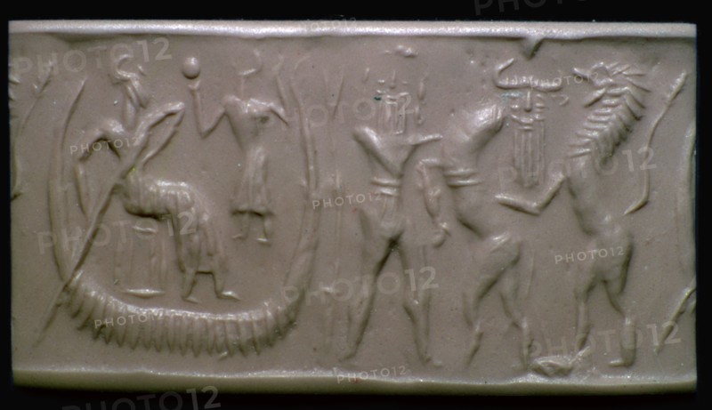 Akkadian cylinder-seal impression showing the flood-epic. Artist: Unknown