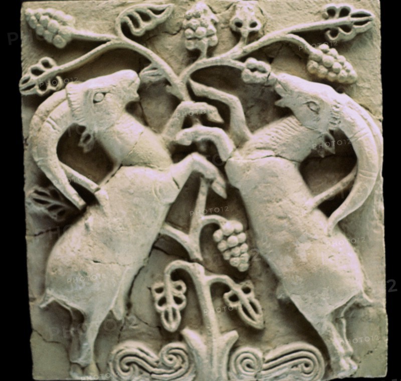 Limestone plaque with two deer, from Susa, Iran. Artist: Unknown