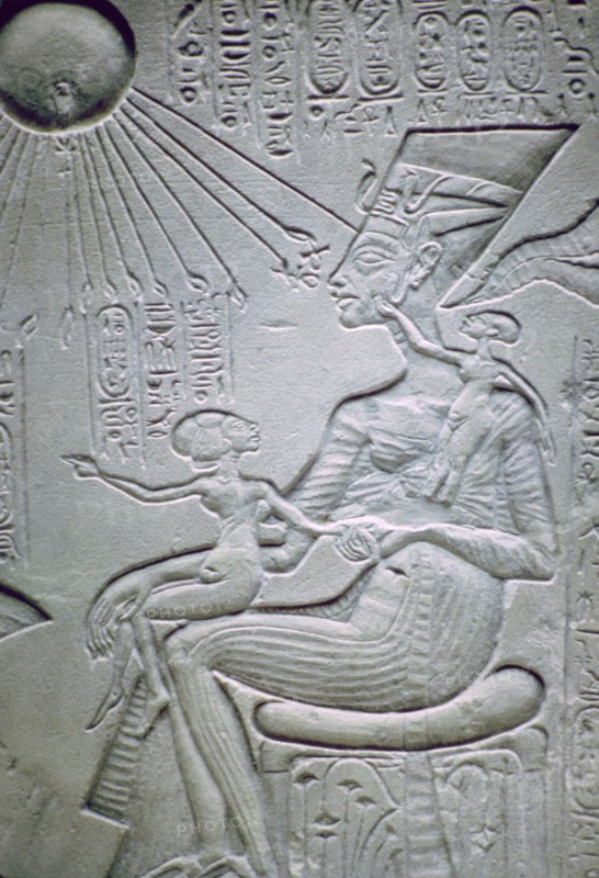 Nefertiti and two of her daughters. Artist: Unknown