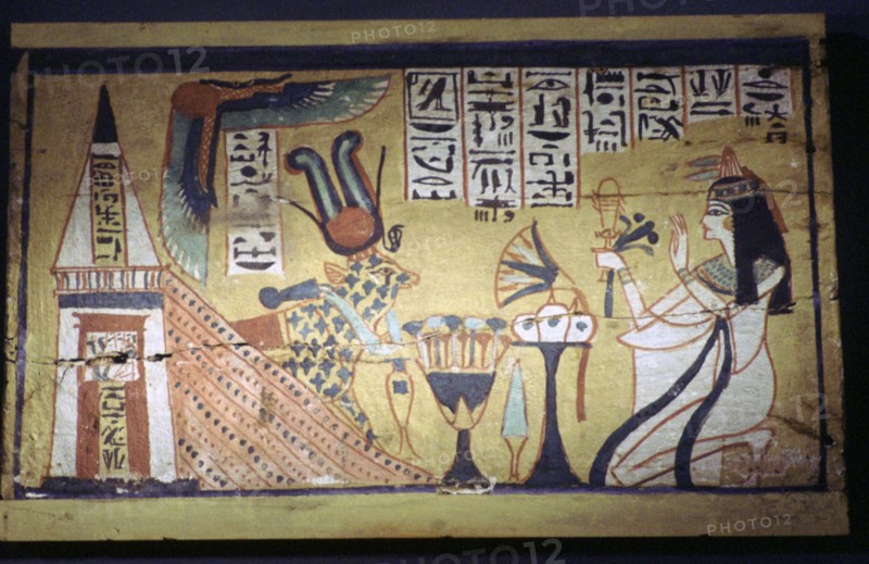 Egyptian painting on a wooden shabti box. Artist: Unknown