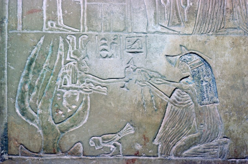 Egyptian relief showing a dead woman and Hathor. Artist: Unknown