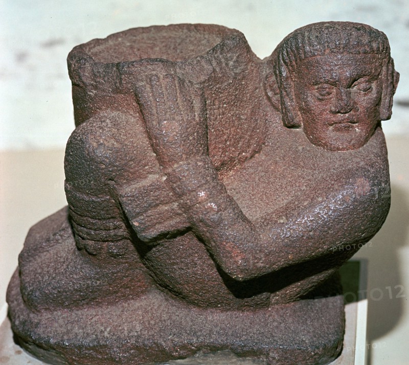 Mayan vessel in the shape of the rain-god Chac Mool. Artist: Unknown
