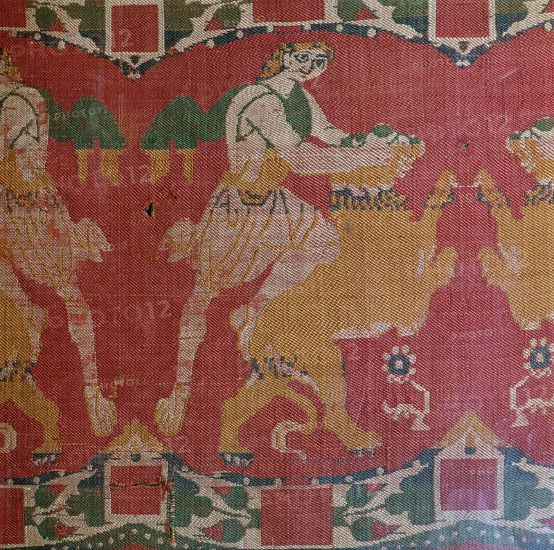 Byzantine silk with a motif of a hero and lion. Artist: Unknown