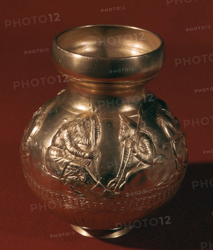 Electrum Graeco-Scythian vase showing Scythian activities, 4th century BC. Artist: Unknown
