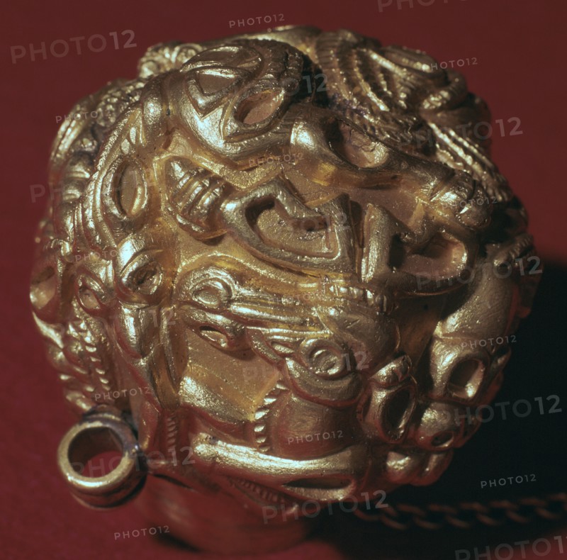 Detail of base of Sarmatian gold scent bottle with an eagle. Artist: Unknown