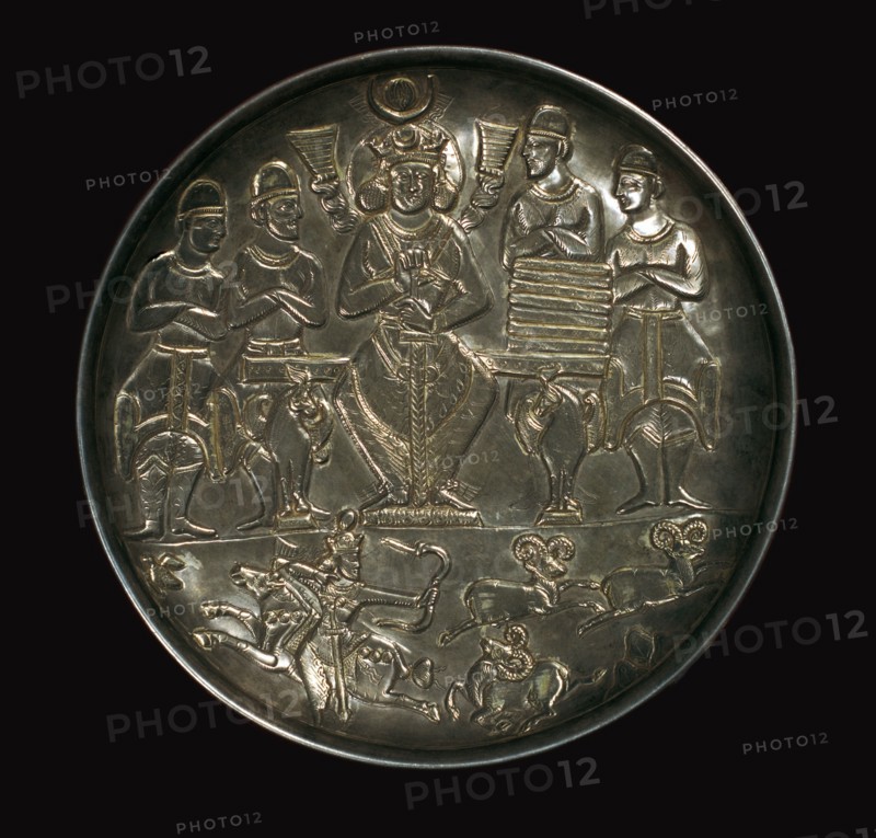 Sassanian dish showing King Khosrau I Anushirvan amongst dignitaries, 6th century. Artist: Unknown