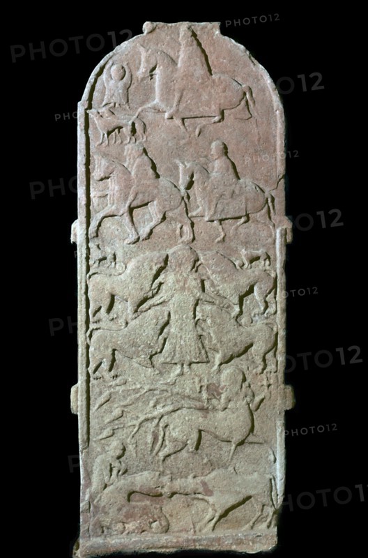 Pictish cross-slab showing Pictish horsemen and centaurs, 7th century Artist: Unknown