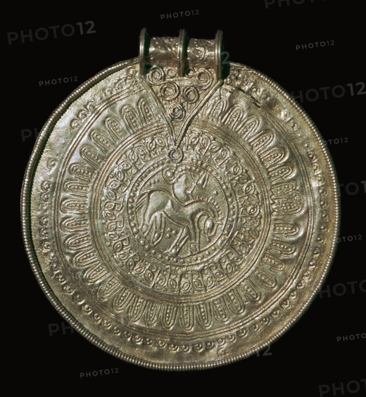 Gold bracteate from a fifth century Norwegian hoard, 6th century. Artist: Unknown