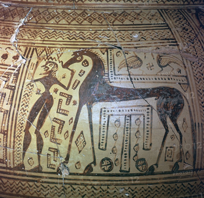 Detail from a Greek geometric period vase, 9th century BC. Artist: Unknown