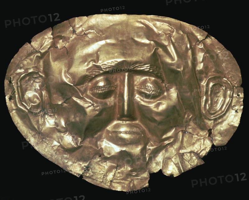 Gold death mask of a Mycenaean king, 17th century BC. Artist: Unknown