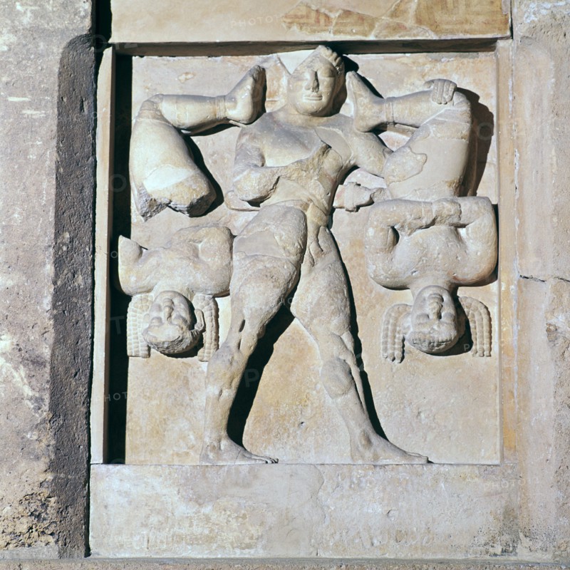 Greek metope of Herakles and the Kerkopes, 6th century BC. Artist: Unknown