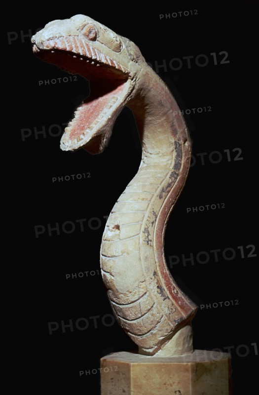 Greek polychrome head of a serpent, c.6th century BC. Artist: Unknown