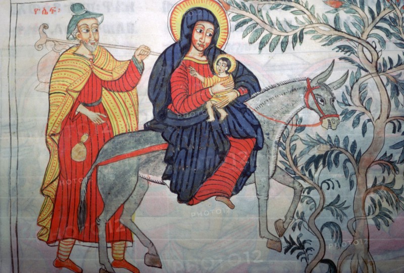 Ethiopian illustration of the Flight into Egypt, 1664. Artist: Unknown