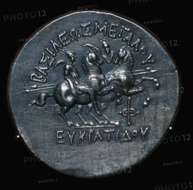 Silver coin of Eucratides I, a King of Bactria. Artist: Unknown