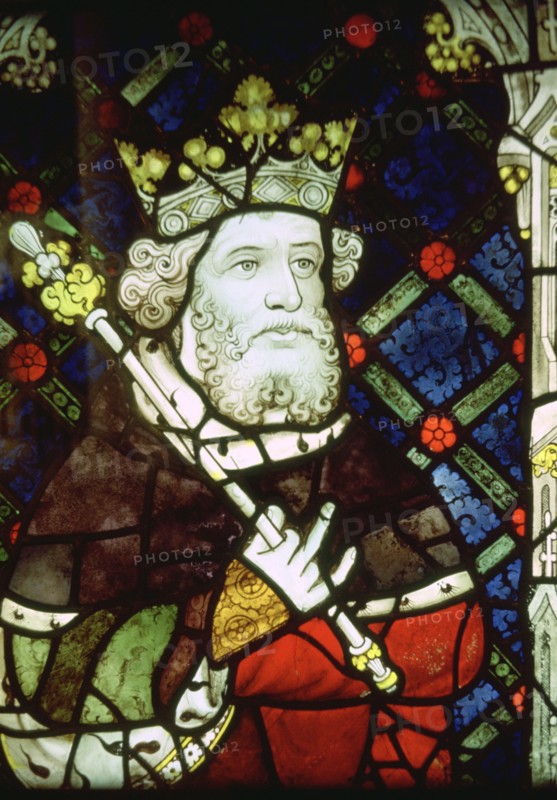 Stained thirteenth century glass image of King Cnut (985/95-1035). Artist: Unknown