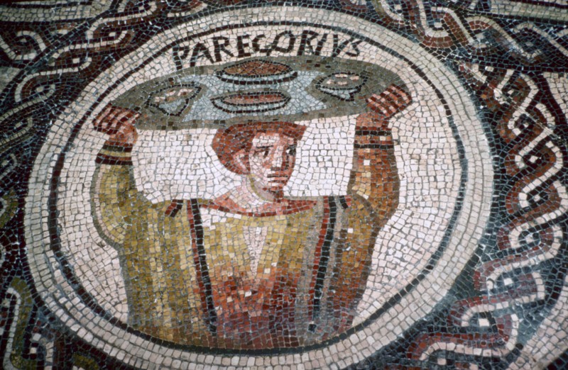 Roman mosaic of a man carrying a dish. Artist: Unknown