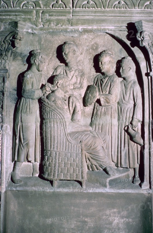 Roman relief of a woman's hair being dressed. Artist: Unknown