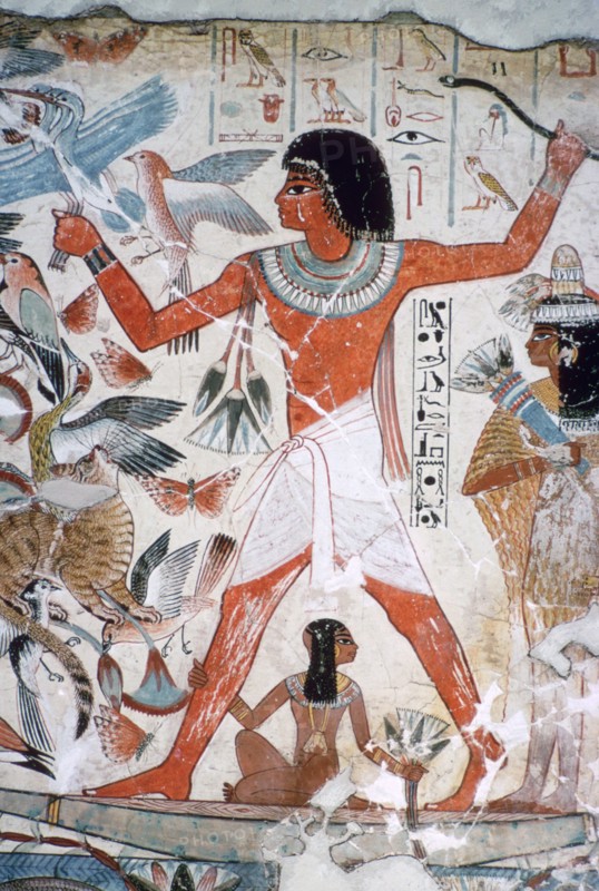Fowling in the marshes: wall painting from the tomb of Nebamun, Thebes, Egypt, c1350 BC. Artist: Unknown