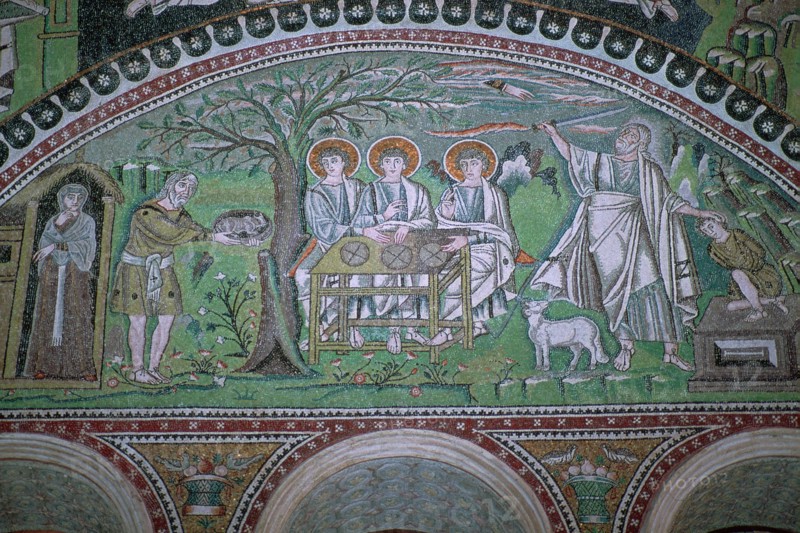 Mosaic of Abraham and three angels at the sacrifice of Isaac, 6th century. Artist: Unknown