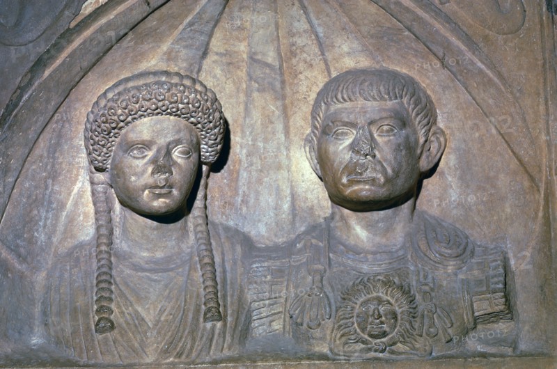 Roman tomb slab of a Roman officer and his wife, 1st century. Artist: Unknown
