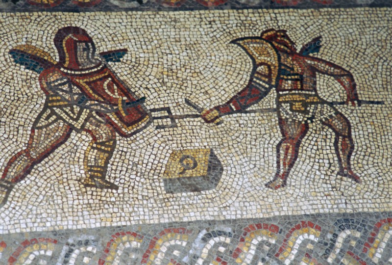 Roman floor mosaic of gladiators, c.3rd century. Artist: Unknown