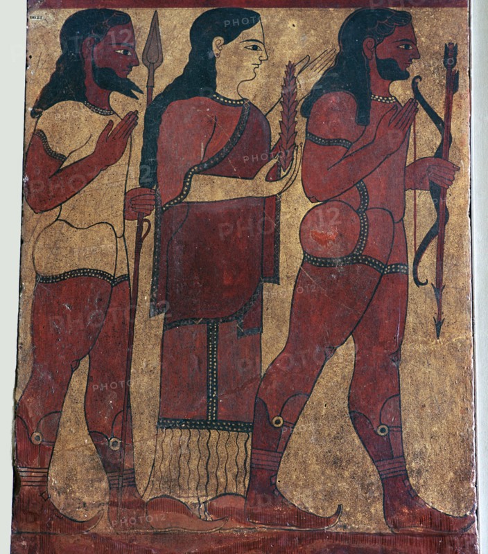 Detail of an Etruscan tomb painting showing Ceres with attendants, 6th century BC. Artist: Unknown