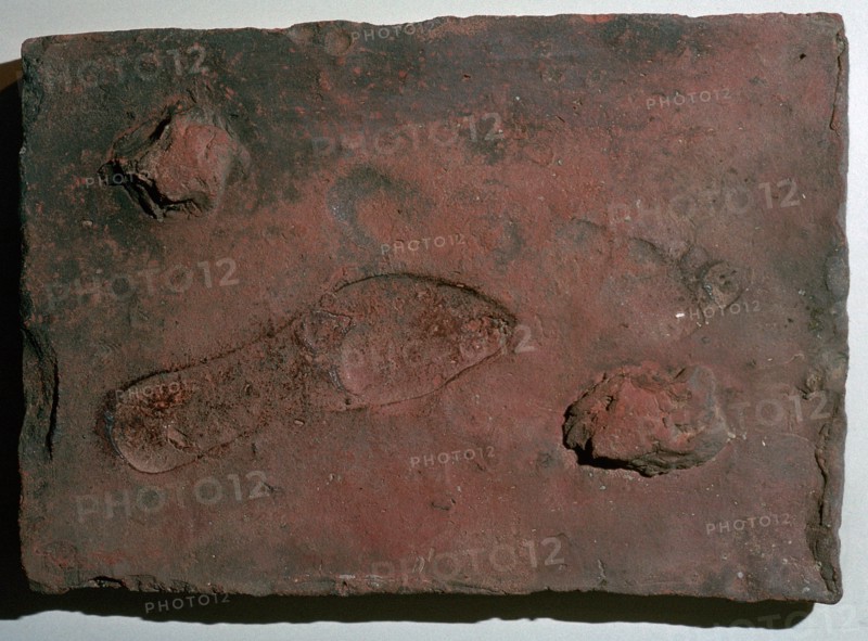Roman tile with a human footprint, 3rd century. Artist: Unknown