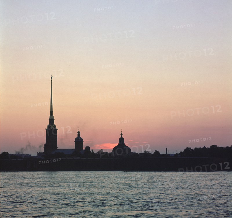 Sunset over the River Neva in St Petersburg. Artist: Unknown