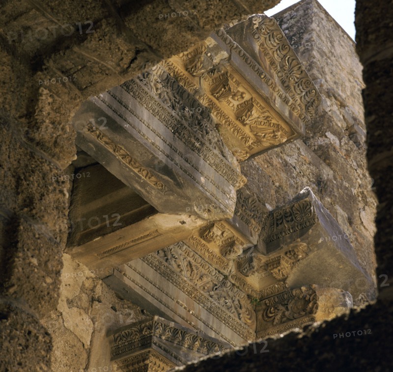 Stonework on the facade of the stage of the theatre in Aspendos, 2nd century. Artist: Unknown