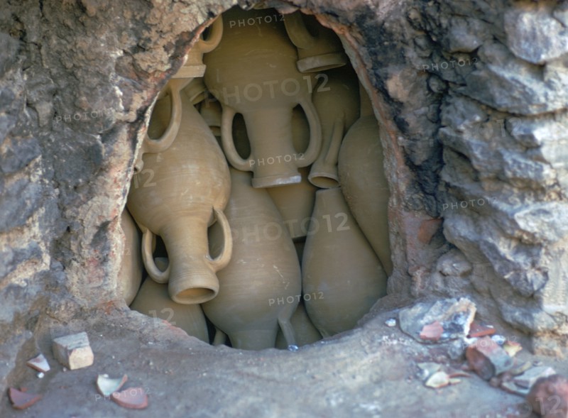 Pottery in a kiln before firing in Tunisia. Artist: Unknown