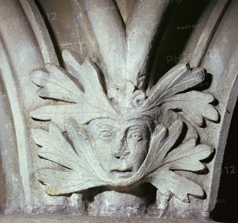 Detail of a Green Man at Southwell Minster in Nottinghamshire, 12th century. Artist: Unknown