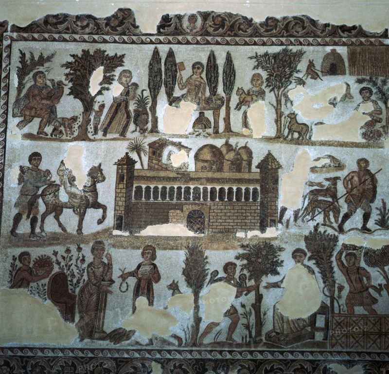 Roman mosaic of a villa, 4th century. Artist: Unknown