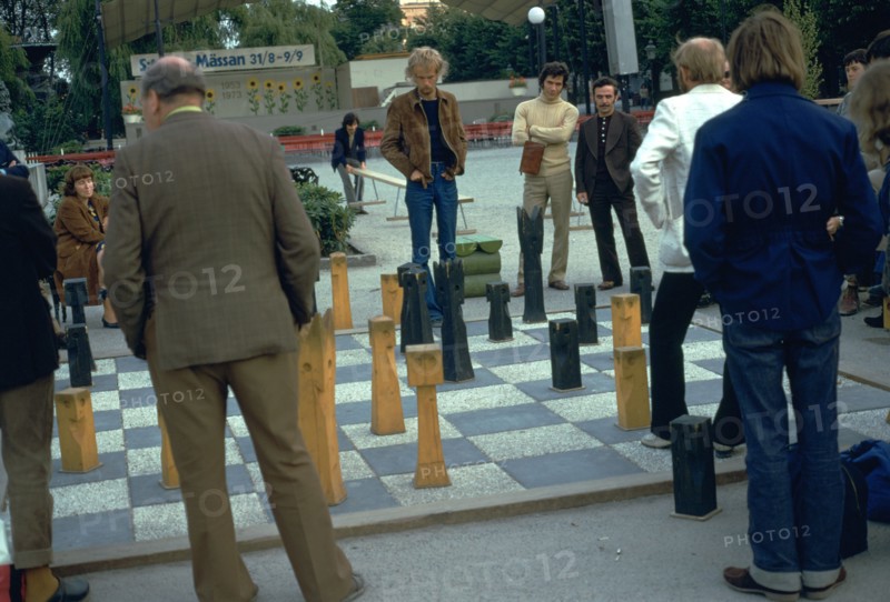 Chess game on a summer evening in Kungstradgarden. Artist: Unknown