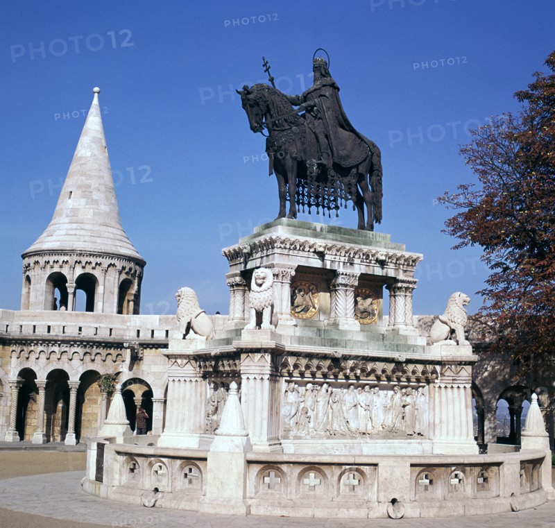 Equestrian statue of St Stephen, 19th century.  Artist: Strobylos