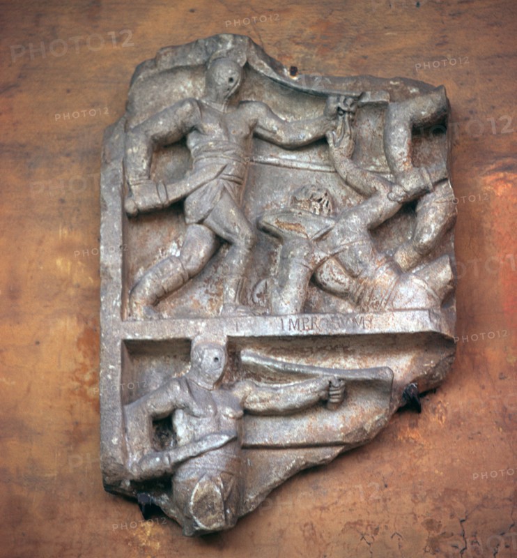 Roman relief of gladiators, c.3rd century. Artist: Unknown