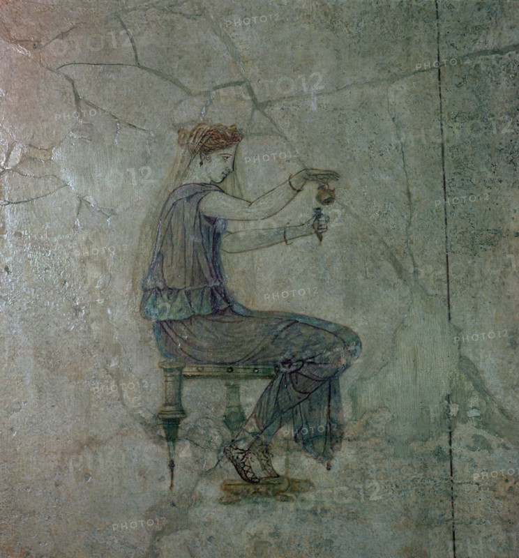 Roman wall-painting of a girl pouring perfume into a small vase, 1st century. Artist: Unknown