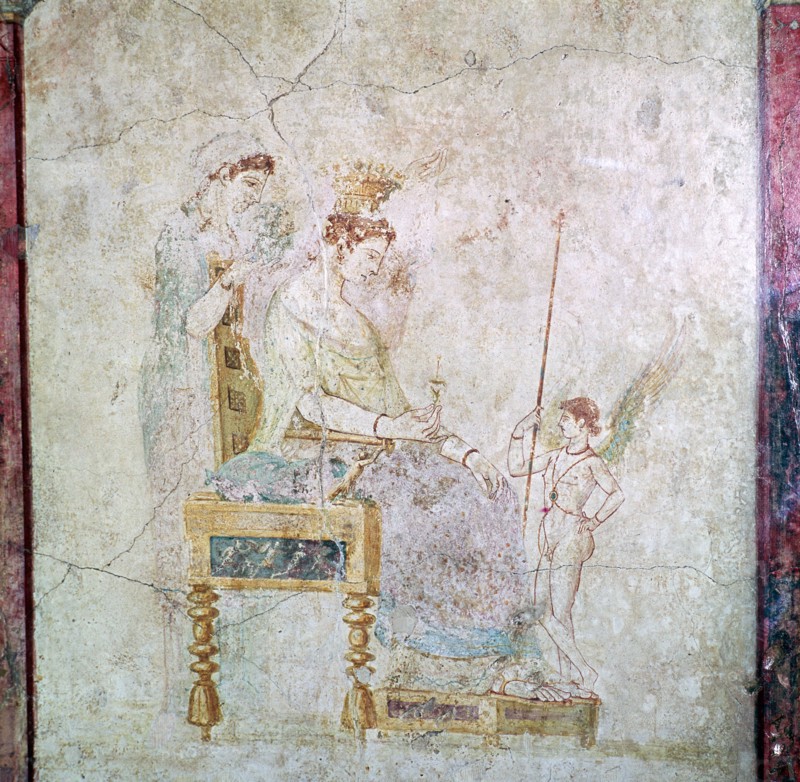 Roman wall-painting of Aphrodite, Eros, and one of the Graces, 1st century. Artist: Unknown