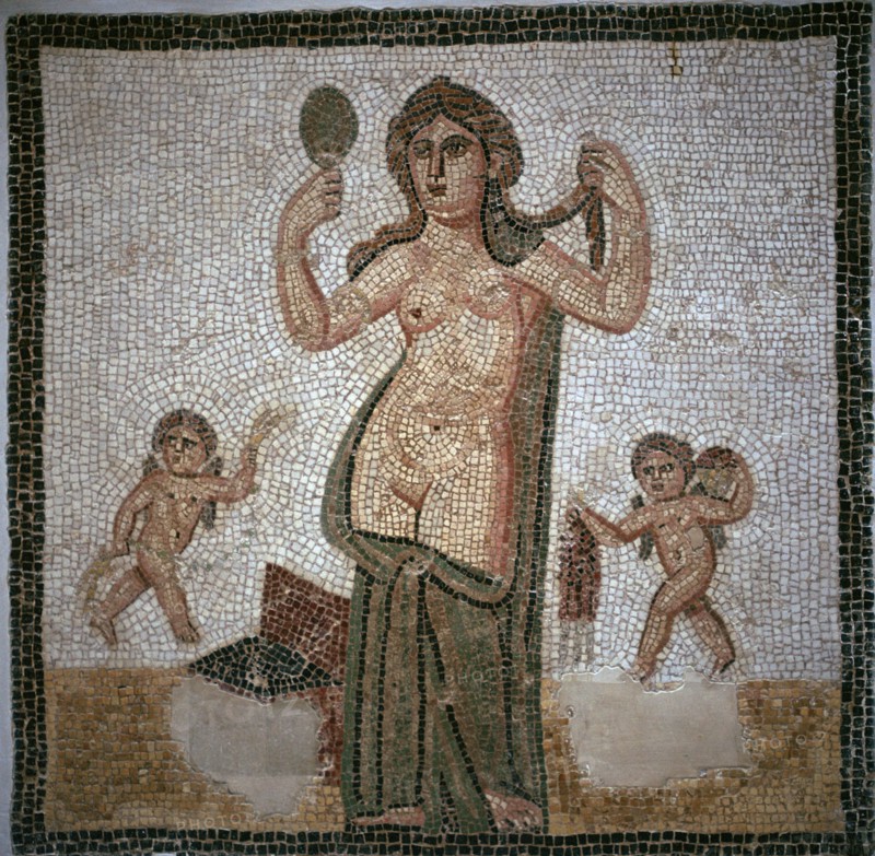 Roman mosaic showing the toilette of Venus, 3rd century. Artist: Unknown
