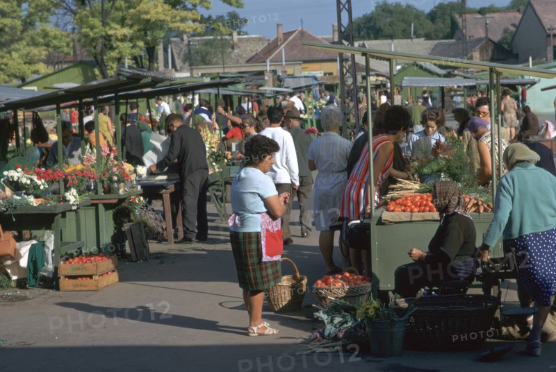 Morning market in a town in Hungary. Artist: CM Dixon Artist: Unknown