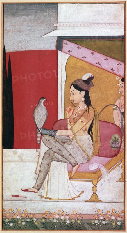 Punjabi illustration of a lady with a hawk. Artist: Unknown