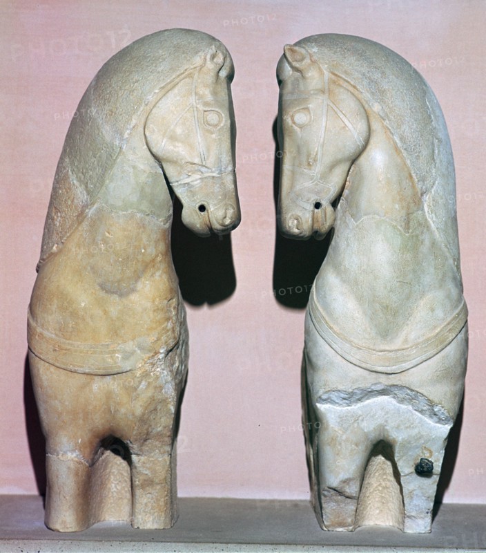 Detail of two stone horses from the Acropolis, 5th century BC. Artist: Unknown