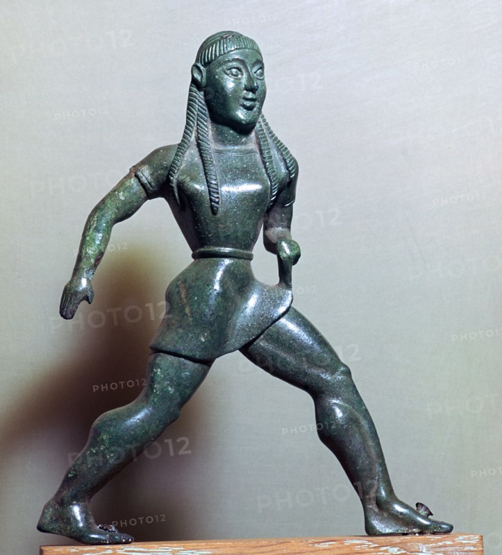 Archaic Greek bronze statuette of a Spartan female athlete. Artist: Unknown