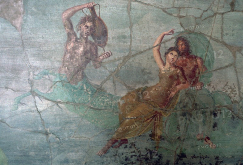 Roman wall-painting of Neptune and Amphitrite on the tail of a Triton. Creator: Unknown.