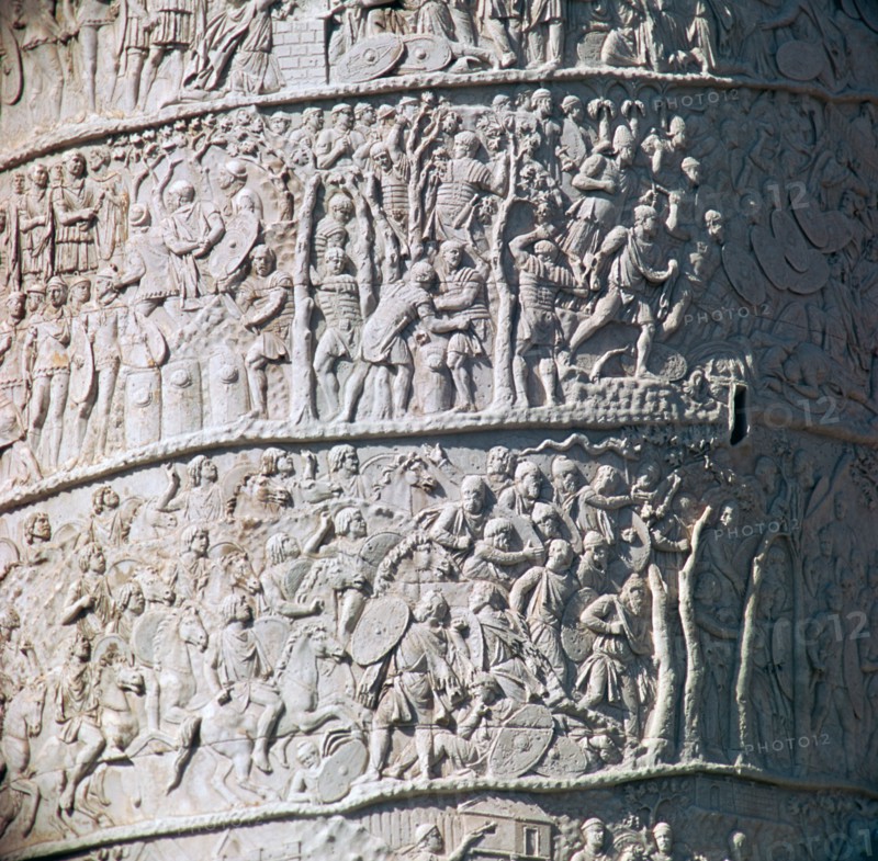Scene from Trajan's column, River Tiber personified and pontoon bridge, 2nd century. Artist: Unknown