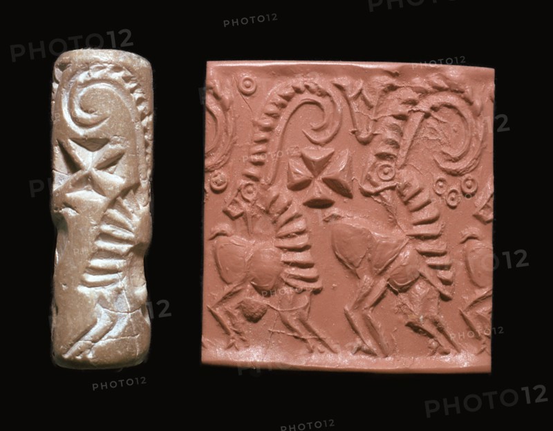 Early Sumerian cylinder-seal and impression. Artist: Unknown